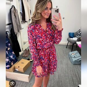 Chelsea28 Long Sleeve Chifon Dress In Floral Red Size Large